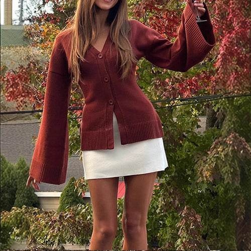 Damen lässiger Cardigan mit weiten Ärmeln und Knopfdetails Drune