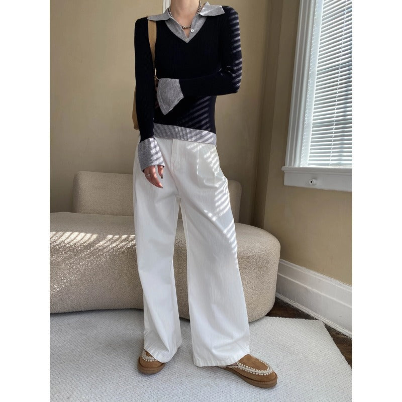 Damen figurbetontes Longsleeve mit elegantem Kragen Drune