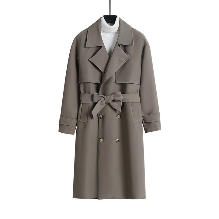 Damen Langer taillierter Trenchcoat mit weitem Schalkragen und Bindegürtel Drune
