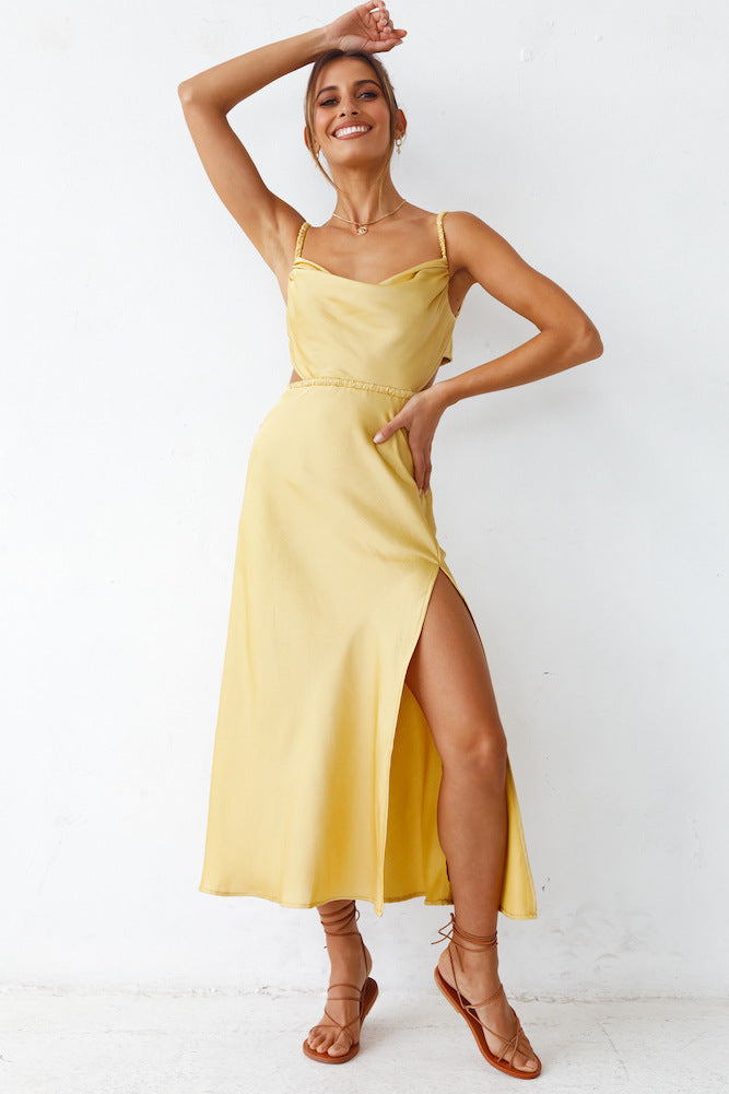 Damen Satin-Midikleid mit raffinierten Rüschendetails und elegantem Tragekomfort Drune