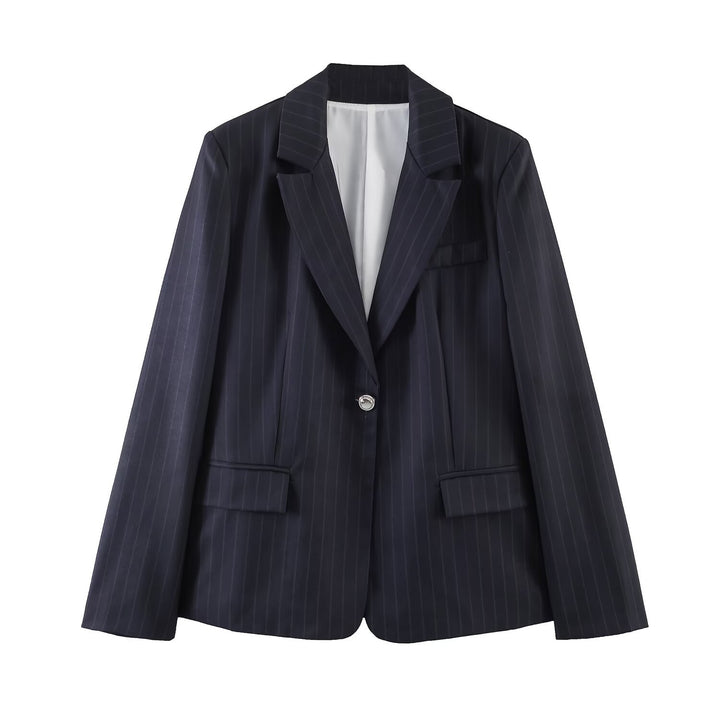 Damen Nadelstreifen-Blazer mit Taillierungsnähten und Ein-Knopf-Verschluss Drune
