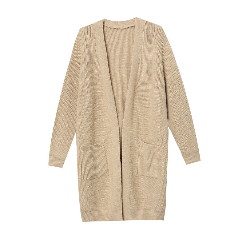 Damen gemütlicher, leichter Strickcardigan mit zwei Taschen Drune