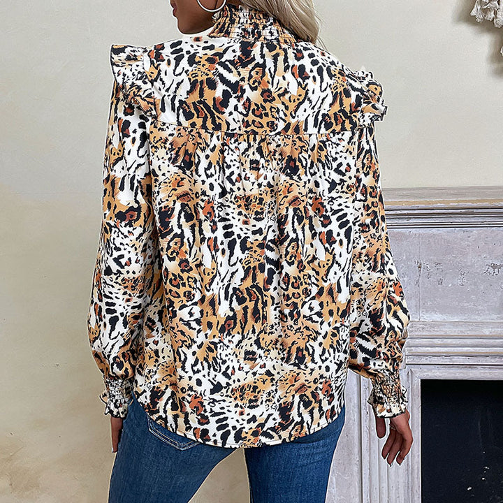 Damen Verspielte Bluse mit Puffärmeln und Leopardenmuster Drune