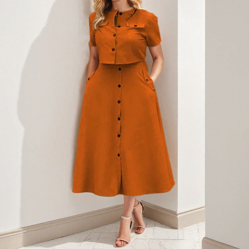 Damen Zweiteiliges Kleid mit kurzer Jacke und taillierter Midilänge Drune