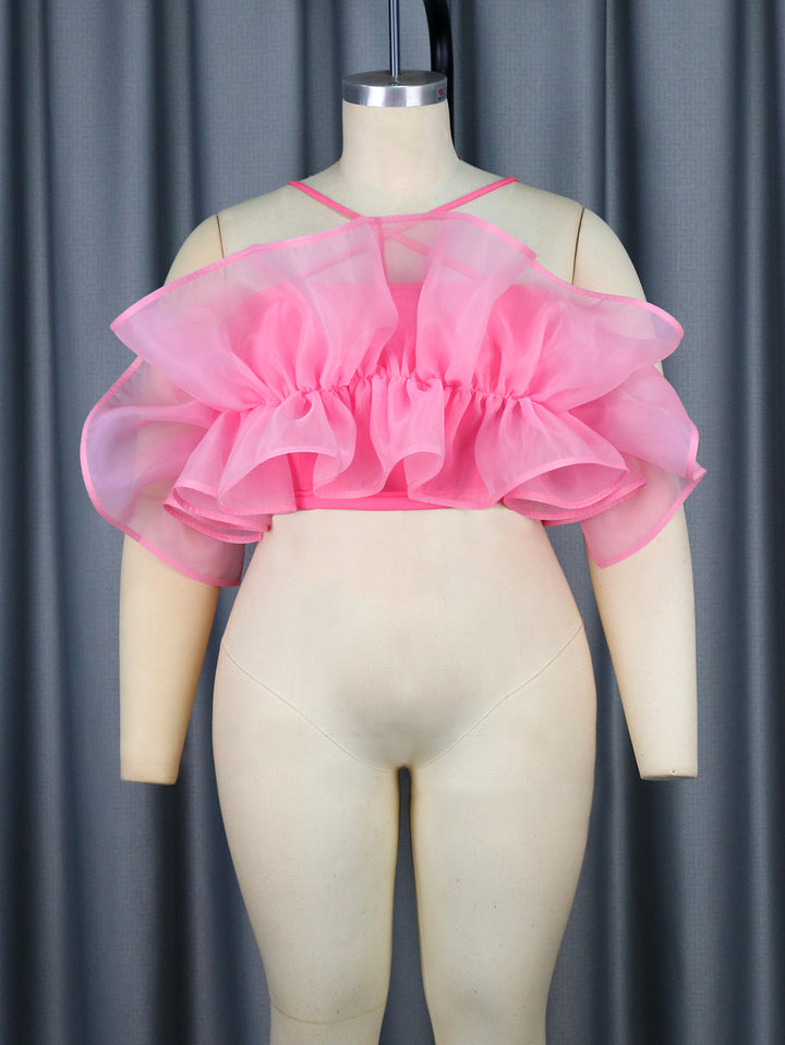 Damen Verspieltes Chiffonoberteil mit voluminösem Rüschendesign Drune