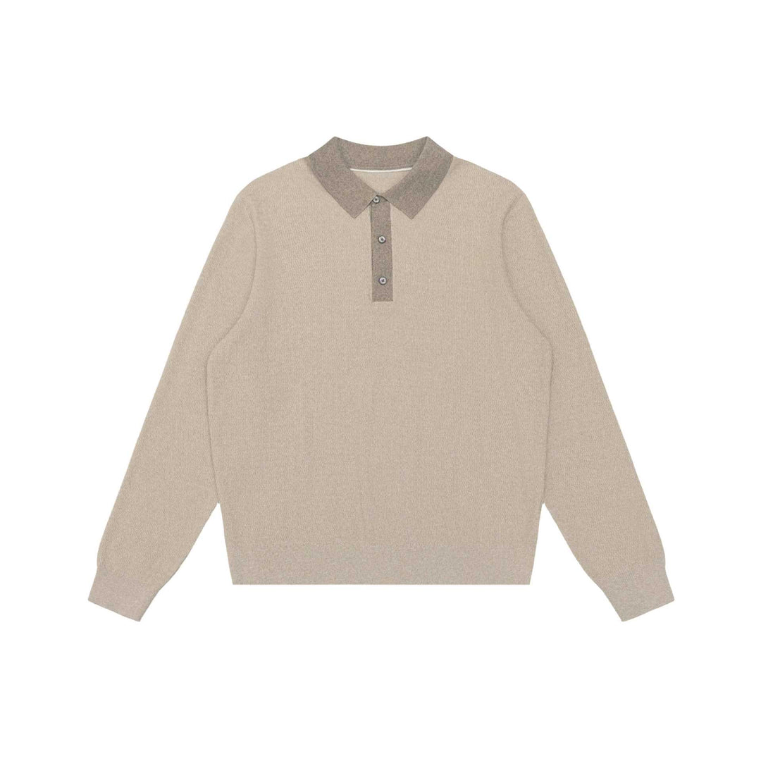 Unisex Strukturierter Polokragen-Strickpullover mit Halbknopfleiste Drune