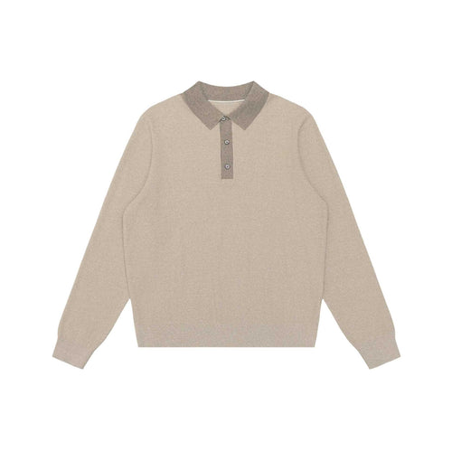 Unisex Strukturierter Polokragen-Strickpullover mit Halbknopfleiste Drune