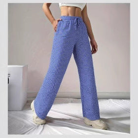 Damen Weite Karohose mit elastischem Bund und schickem Schnitt Drune