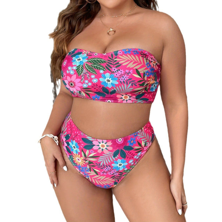 Damen Bandeau-Bikini mit floralem Design und hohem Bundeschnitt Drune