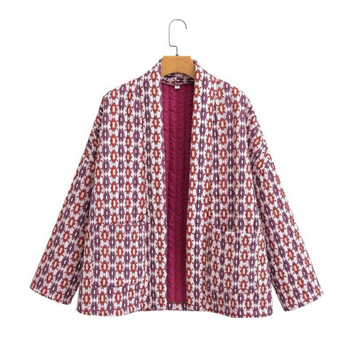 Damen Gemusterte gesteppte Kimono-Jacke mit aufgesetzten Taschen Drune
