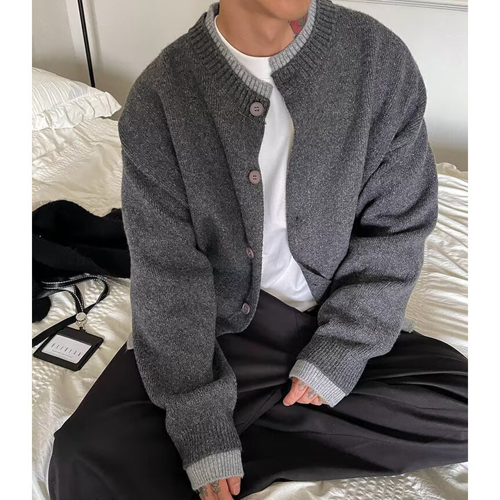 Herren Strickjacke mit Rundhalsausschnitt und Knöpfen Drune