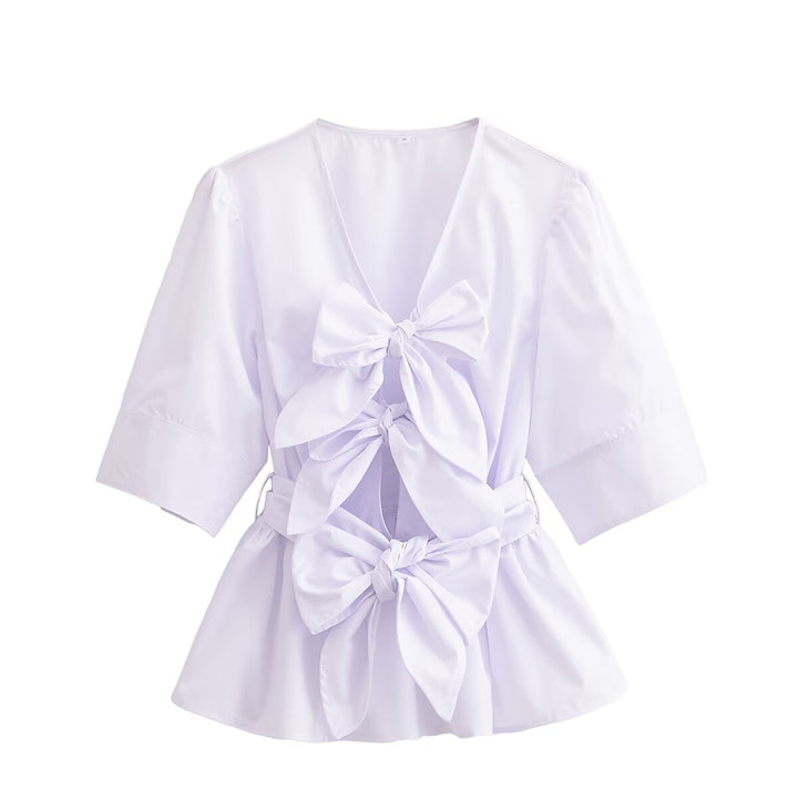 Damen elegante Bluse mit Schleifendetails Drune