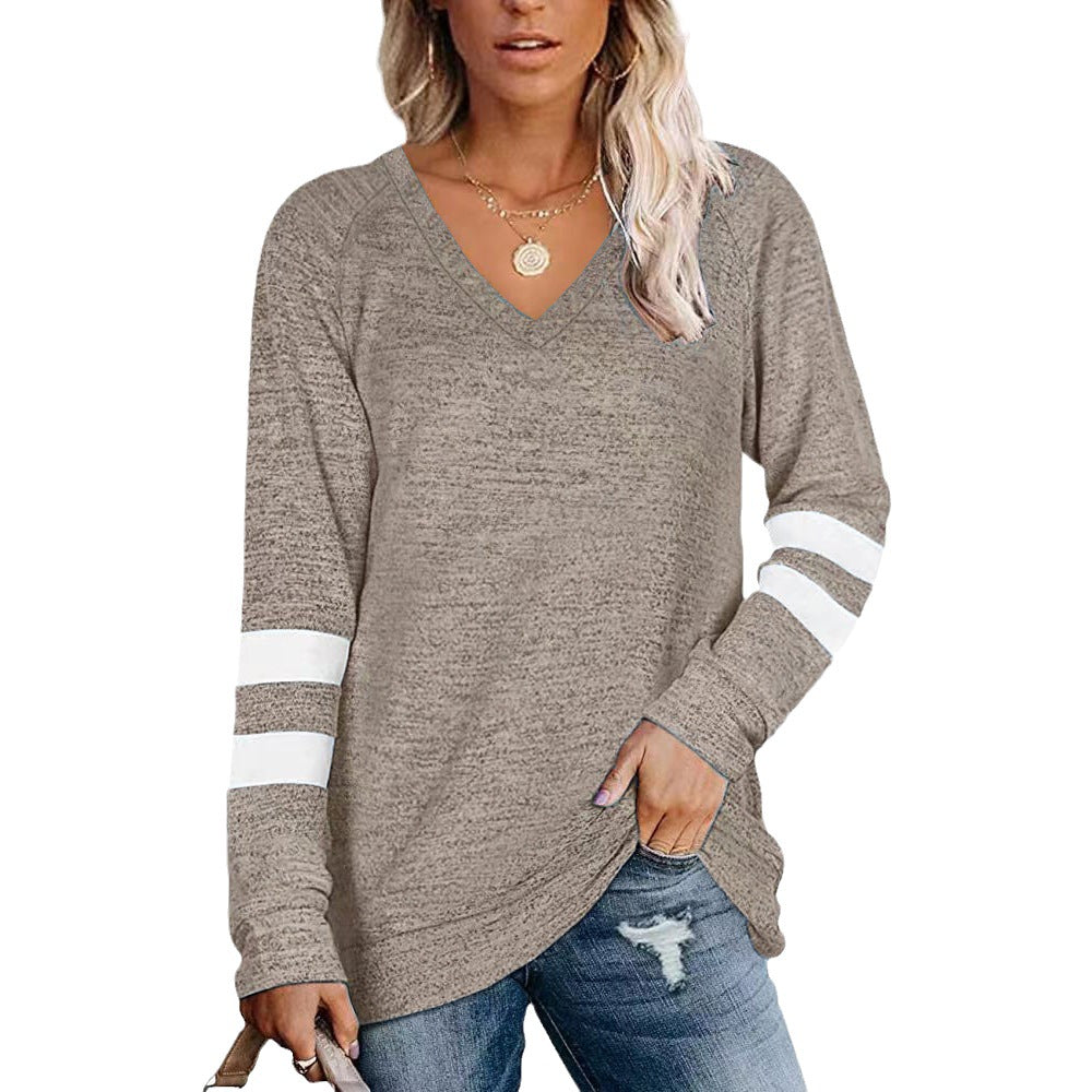 Damen Sportliches Langarmshirt mit V-Ausschnitt und Streifen-Details Drune