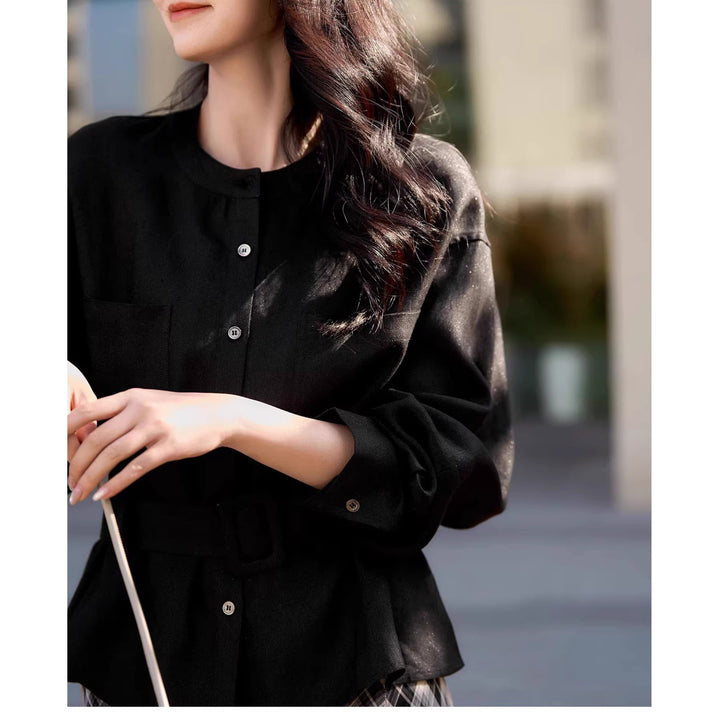 Damen Modische Oversized-Bluse mit Gürtel Drune