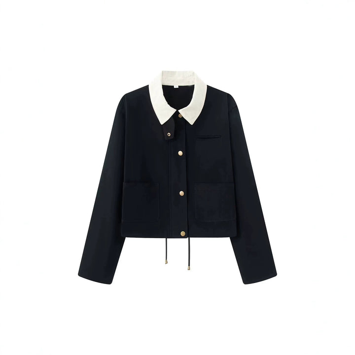 Damen Kurze Boxy-Übergangsjacke mit Cordkragen, Kordelzug und aufgesetzten Taschen Drune