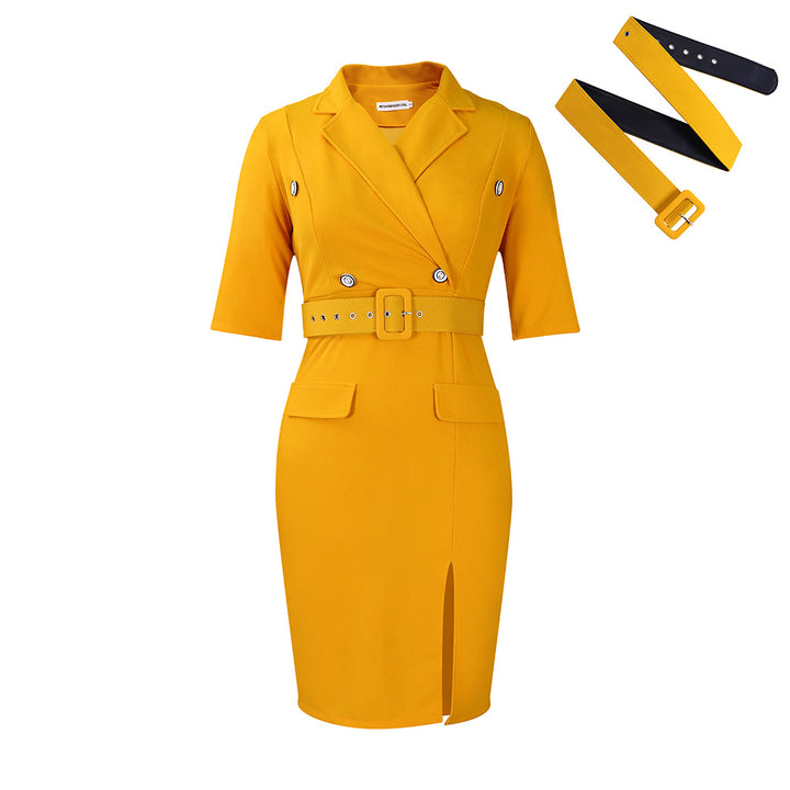 Damen elegantes Blazer-Kleid mit stylischem Gürtel und feinen Details Drune