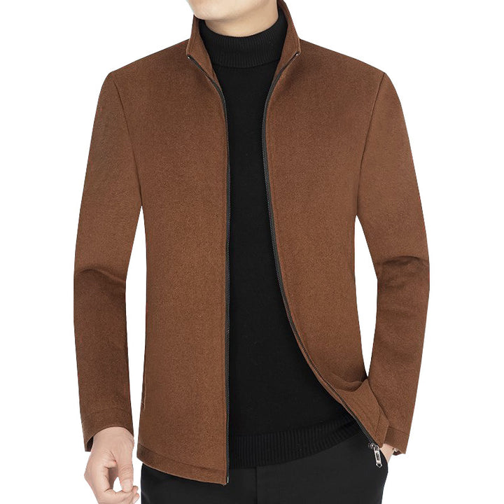 Herren Minimalistische Wolloptik-Stehkragenjacke mit Reißverschluss und schlanker Silhouette Drune
