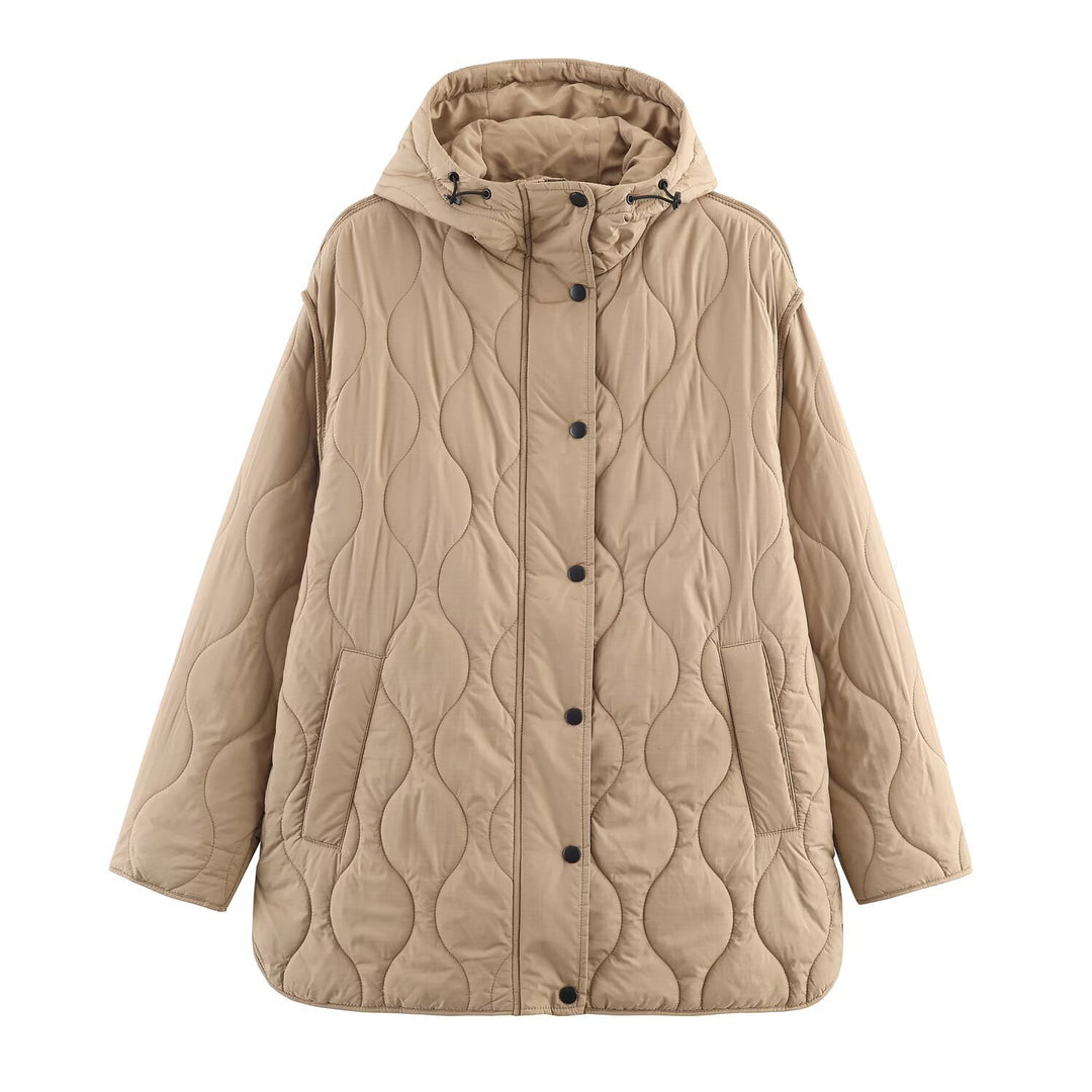 Damen gesteppte Übergangsjacke mit Kapuze und großen Taschen Drune