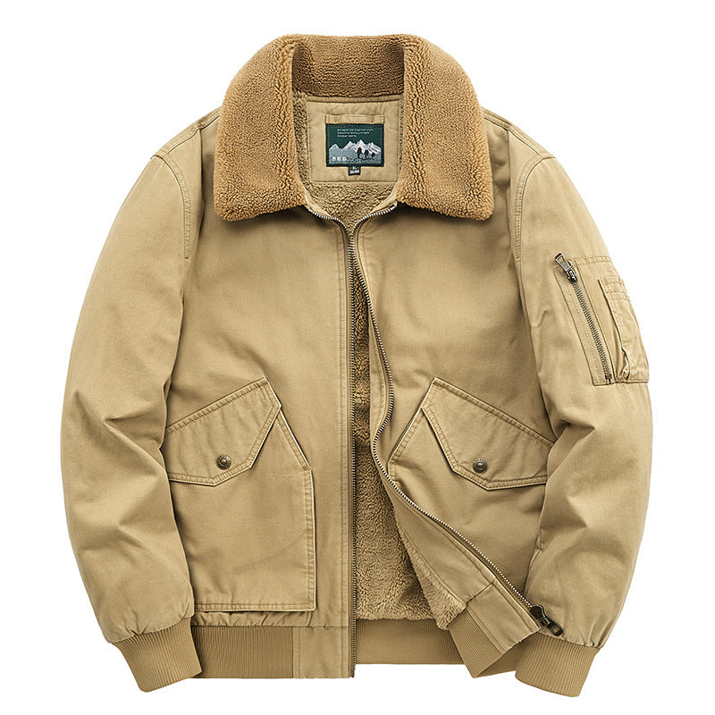 Herren Thermo-gefütterter Pilotenblouson aus robustem Canvas mit Sherpa-Innenfutter und Kunstfellkragen Drune