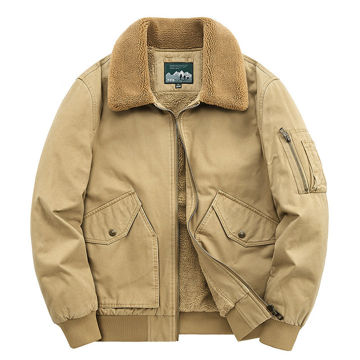 Herren Thermo-gefütterter Pilotenblouson aus robustem Canvas mit Sherpa-Innenfutter und Kunstfellkragen Drune