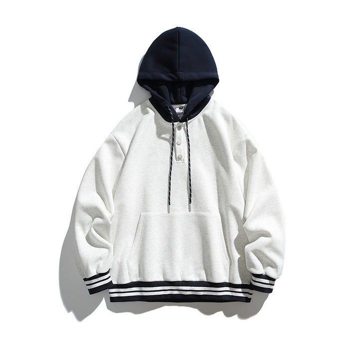 Unisex Oversize-Hoodie mit Kontrastkapuze, Knopfleiste und Kängurutasche Drune