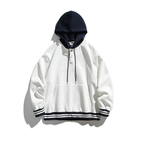 Unisex Oversize-Hoodie mit Kontrastkapuze, Knopfleiste und Kängurutasche Drune