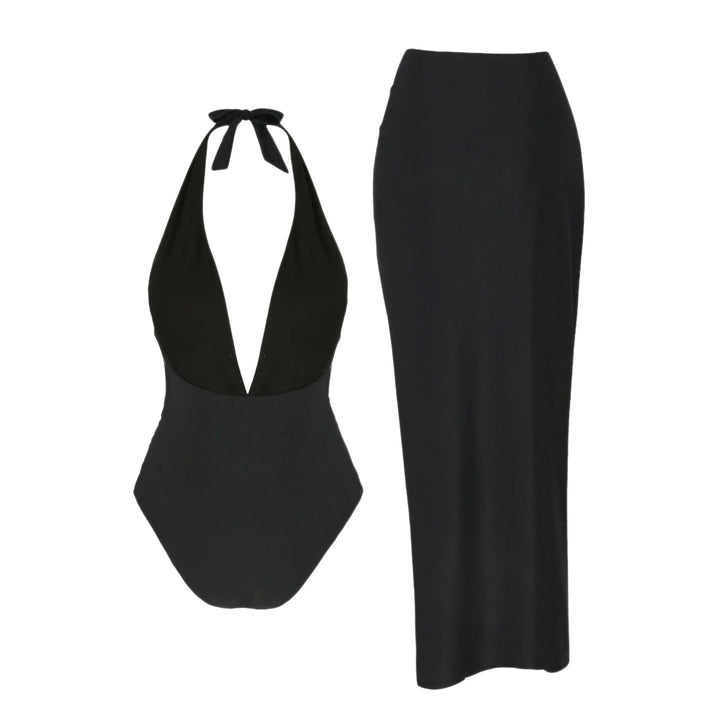 Damen Elegantes Maxi-Strandkleid mit tiefem V-Ausschnitt und dekorativen Stern-Applikationen Drune