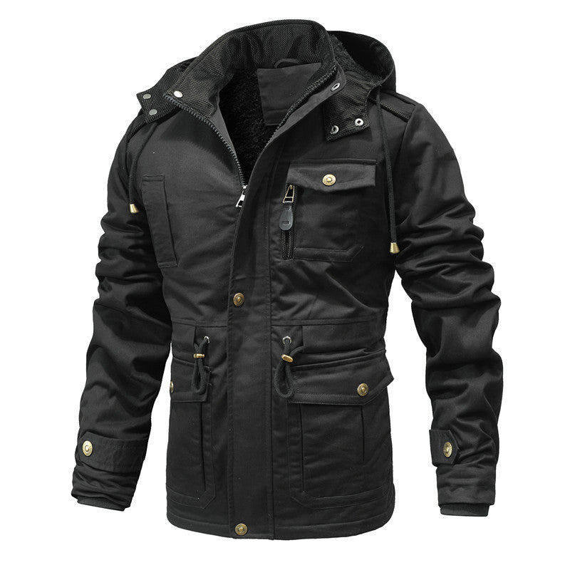 Herren Wattierter Canvas-Parka mit Kapuze, vielseitigen Taschen und Tunnelzug Drune