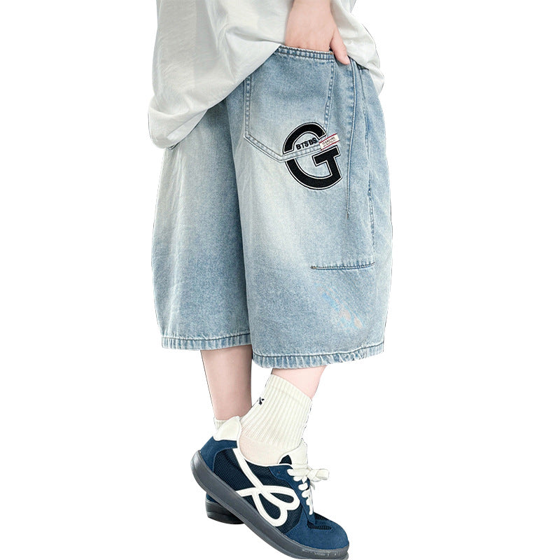 Jungen lässige Denim-Bermudas mit multifunktionalen Taschen Drune