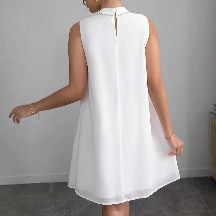 Damen Chiffon Kleid mit voluminösen Rüschendetails und elegantem Stehkragen Drune