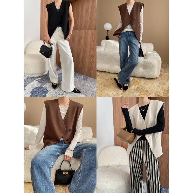 Damen elegante Weste mit asymmetrischem Schnitt und praktischen Taschen Drune