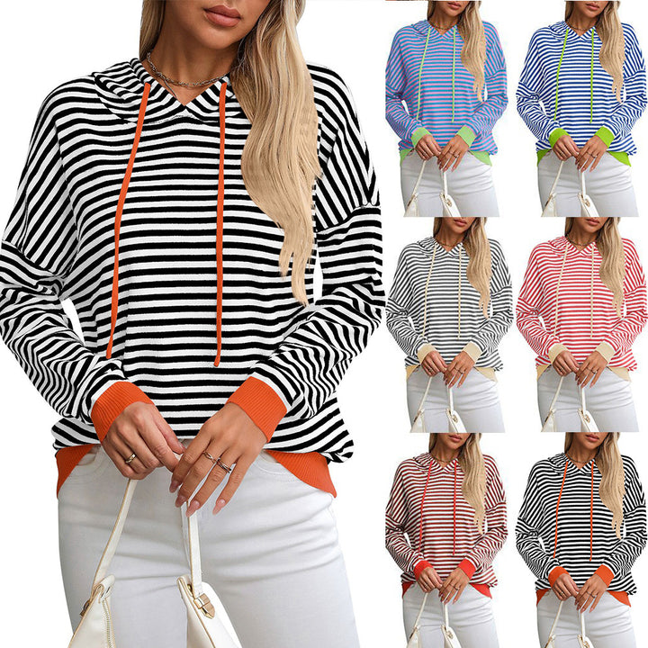 Damen gestreifter Hoodie mit lässigem Schnitt und kontrastierenden Details Drune