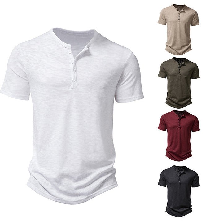Herren Kurzarm-Henley-Shirt mit klassischem Knopfdesign Drune