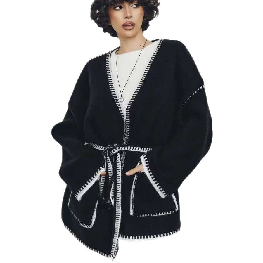Damen Strickjacke mit breiten Ärmeln und taillierbarem Gürtel Drune