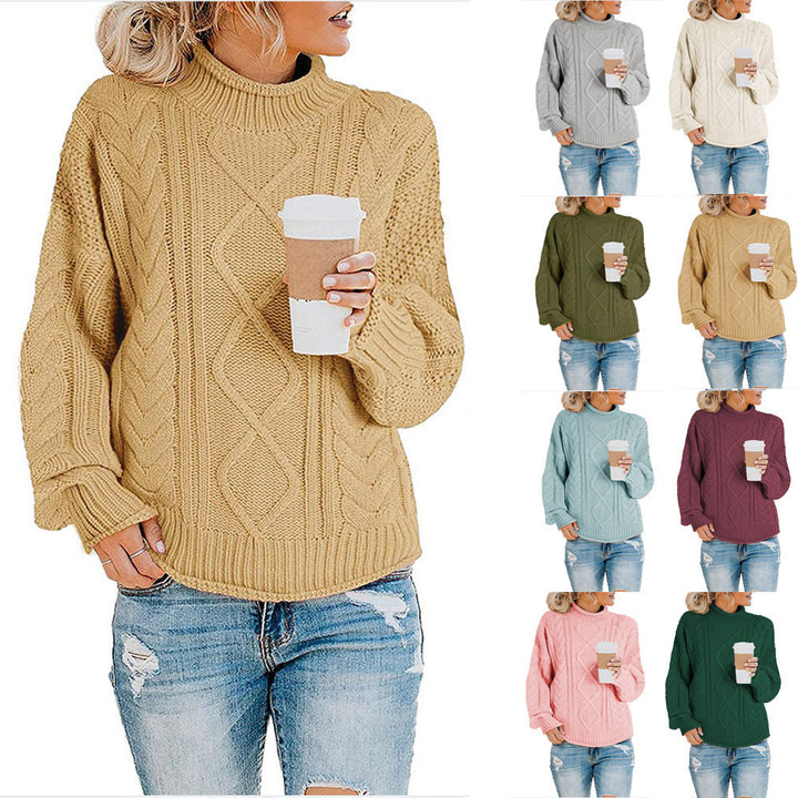 Damen Grobstrickpullover mit hohem Kragen und Zopfmuster Drune