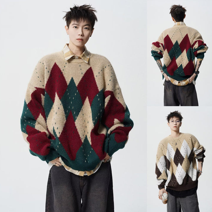 Unisex Grobstrickpullover mit Rautenmuster Drune