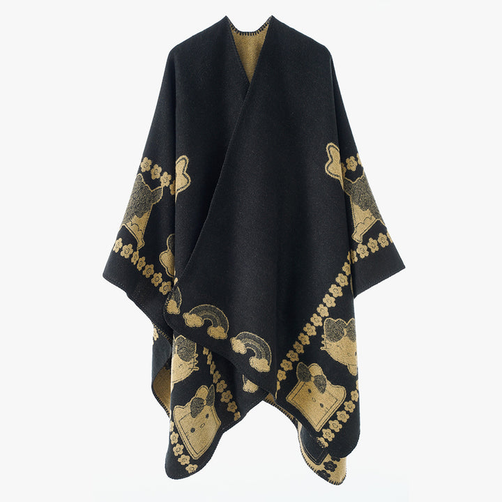 Damen Oversize-Poncho mit Jacquard‑Tiermotiv und asymmetrischem Zipfelsaum Drune