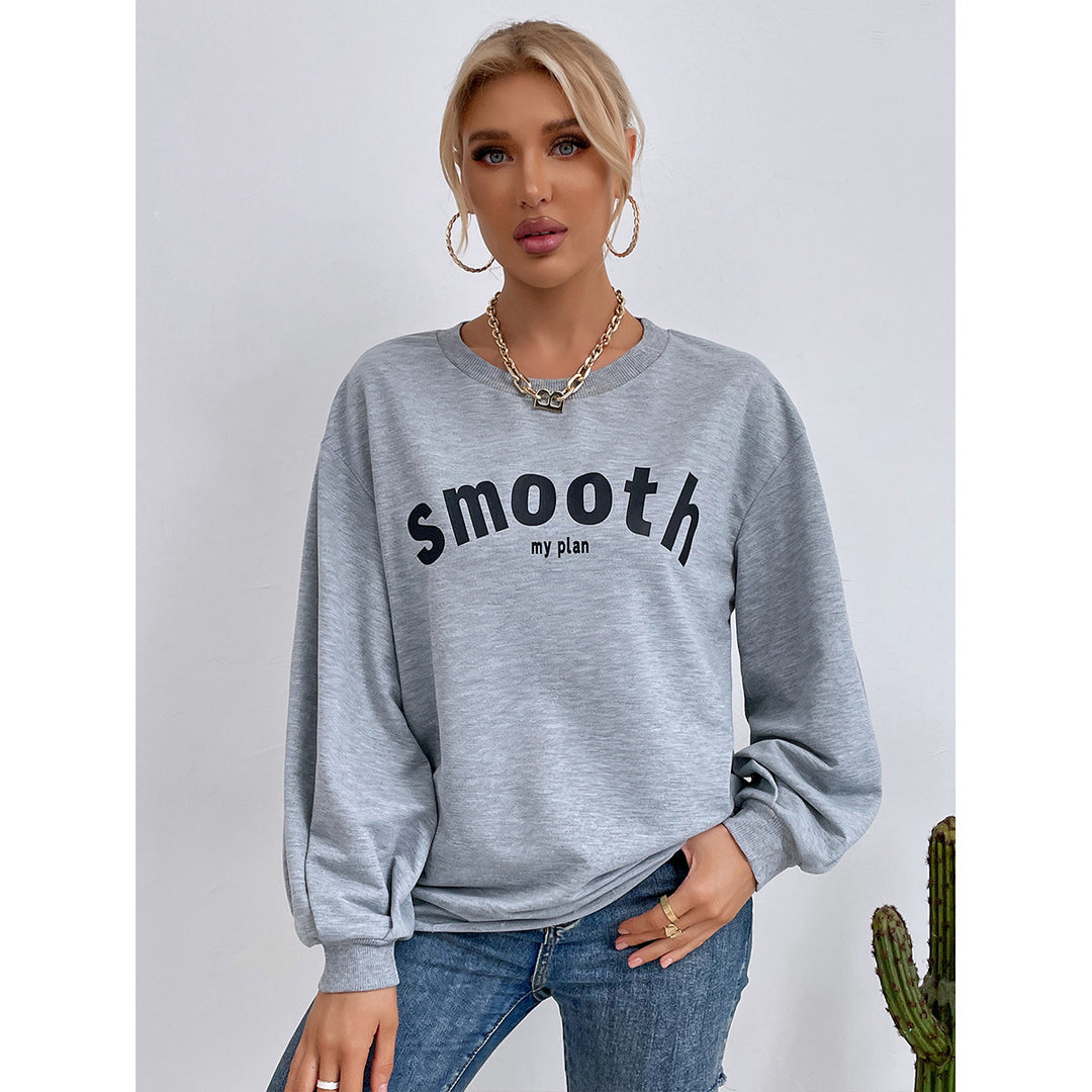 Damen lässiges Sweatshirt mit raffinierten Puffärmeln und kreativem Schriftzug Drune