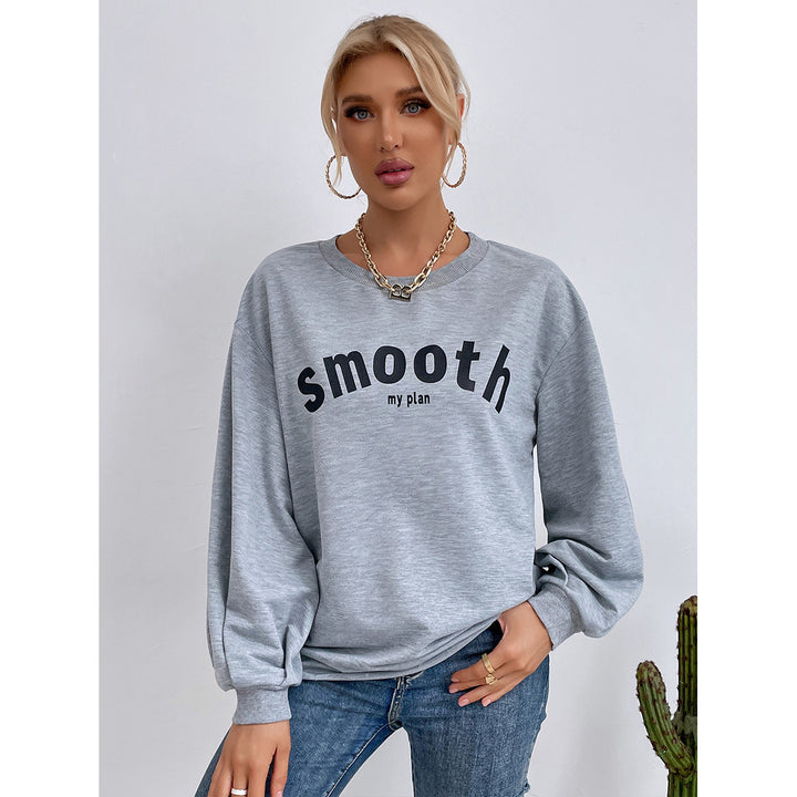 Damen lässiges Sweatshirt mit raffinierten Puffärmeln und kreativem Schriftzug Drune