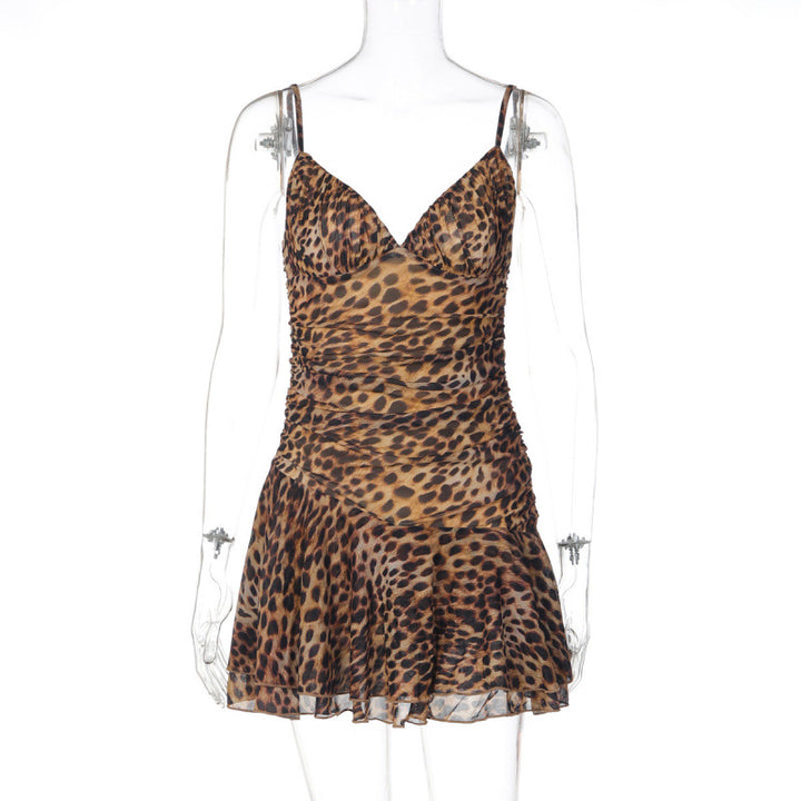 Damen Sommerliches Minikleid mit tiefem V-Ausschnitt und tierischem Muster Drune