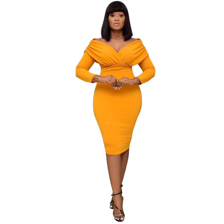 Damen figurbetontes Cocktailkleid mit schickem Off-Shoulder-Ausschnitt und Rüschendetails Drune