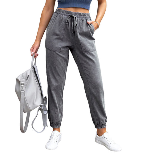 Damen Denim-Joggerhose mit Cargo-Taschen und elastischem Tunnelzugbund Drune