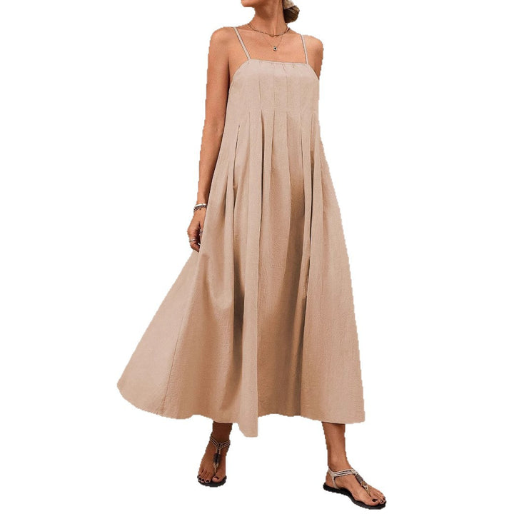 Damen Langärmliges Maxikleid mit Faltenwurf und Spaghettiträgern Drune