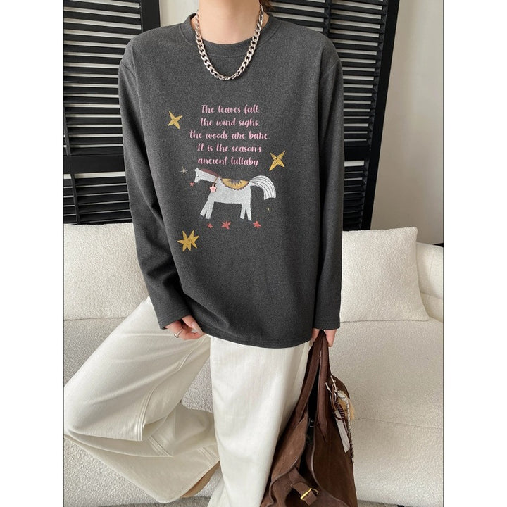 Damen Gemütlicher Sweatshirt mit farbenfrohem Einhorn-Print und Rundhalsausschnitt Drune