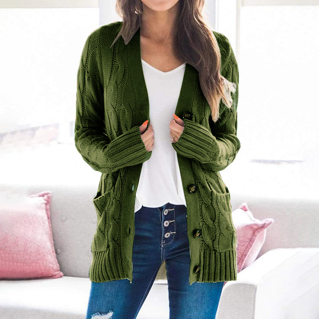 Damen Grobstrickjacke mit großen Knöpfen und praktischen Taschen Drune