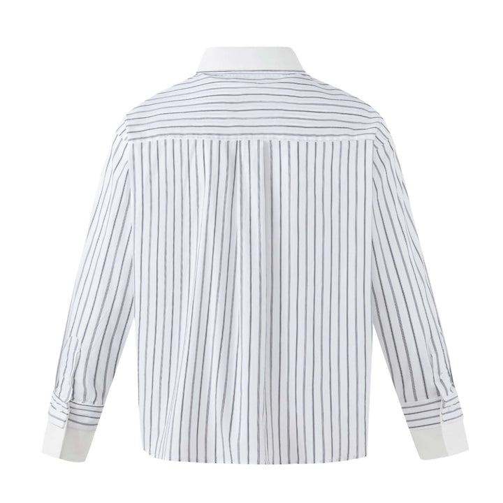 Damen Gestreiftes Oversize-Hemd mit kontrastreichem Kentkragen Drune