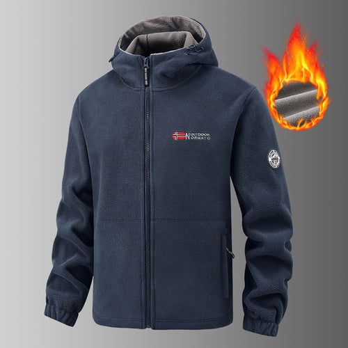 Herren wärmende Fleece-Kapuzenjacke mit Thermofutter, Reißverschlusstaschen und elastischen Bündchen Drune