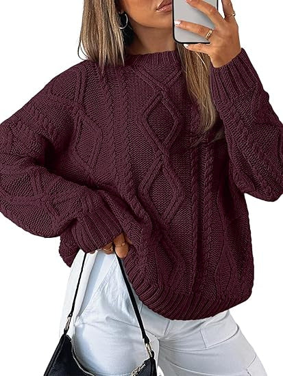 Damen Oversize-Zopfmuster-Pullover aus grobem Strick Drune