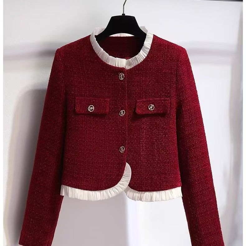 Damen elegante Kurzjacke mit strukturierten Knopfdetails Drune