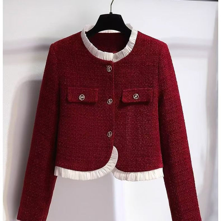 Damen elegante Kurzjacke mit strukturierten Knopfdetails Drune